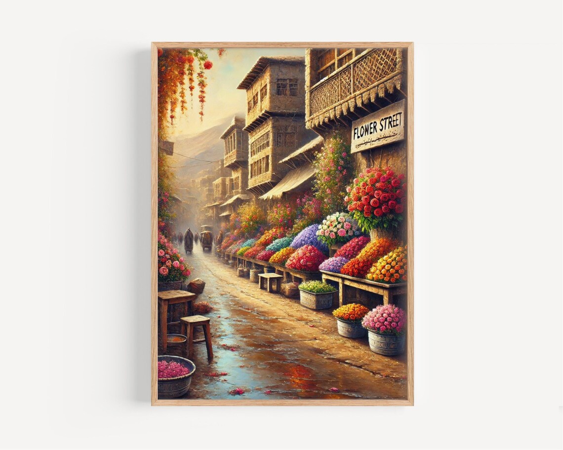 Colorful Flower Street Kabul Flower Market Travel Art Poster