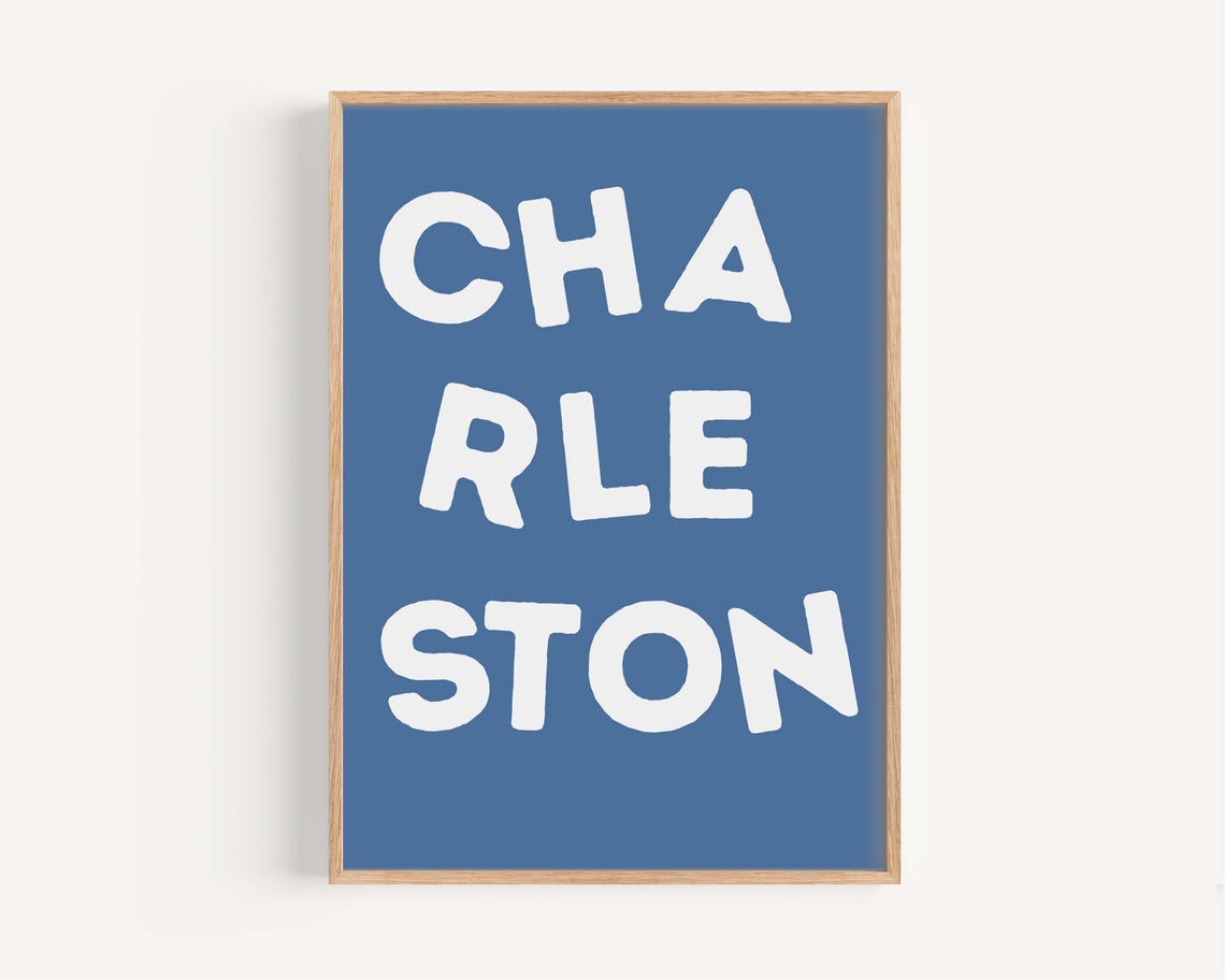 Charleston Bold White Lettering Blue Minimalist City Wall Art