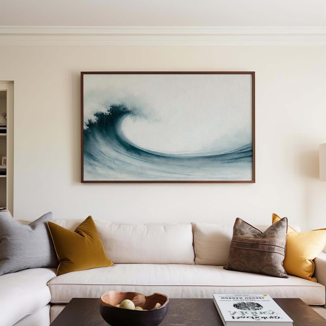 Ocean Wave Watercolor Coastal Wall Art Soft Blue Beach Home Decor