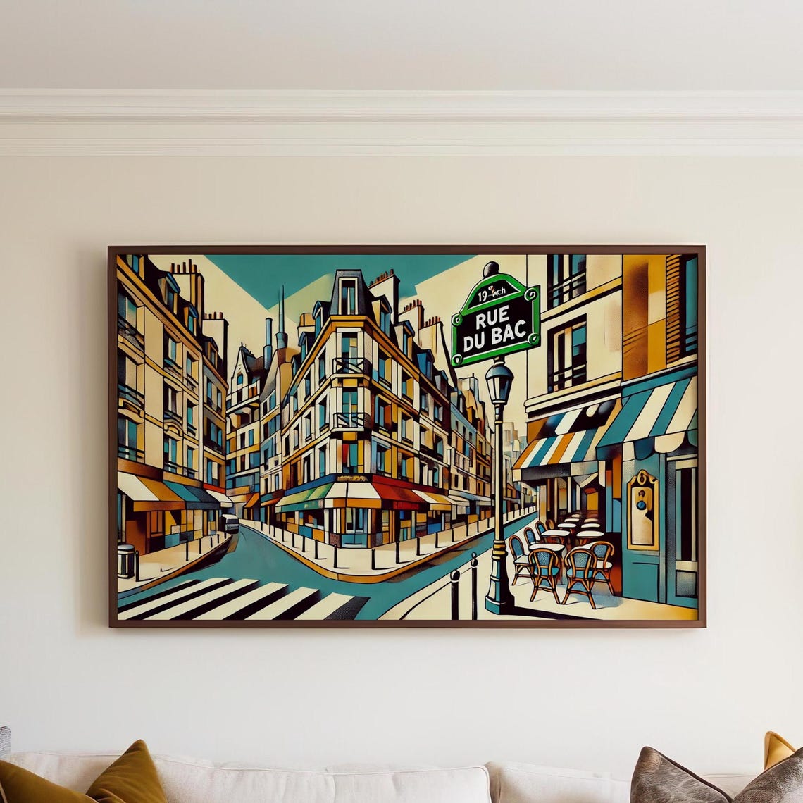 Rue Du Bac Paris Elegant Café Corner Mosaic Streetscape Poster