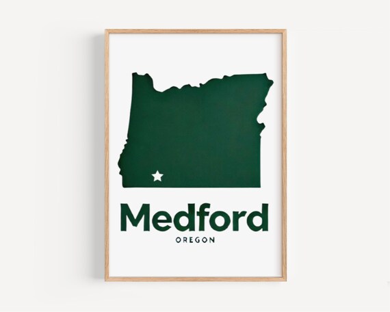 Medford Oregon Green State Silhouette College Town Map Poster
