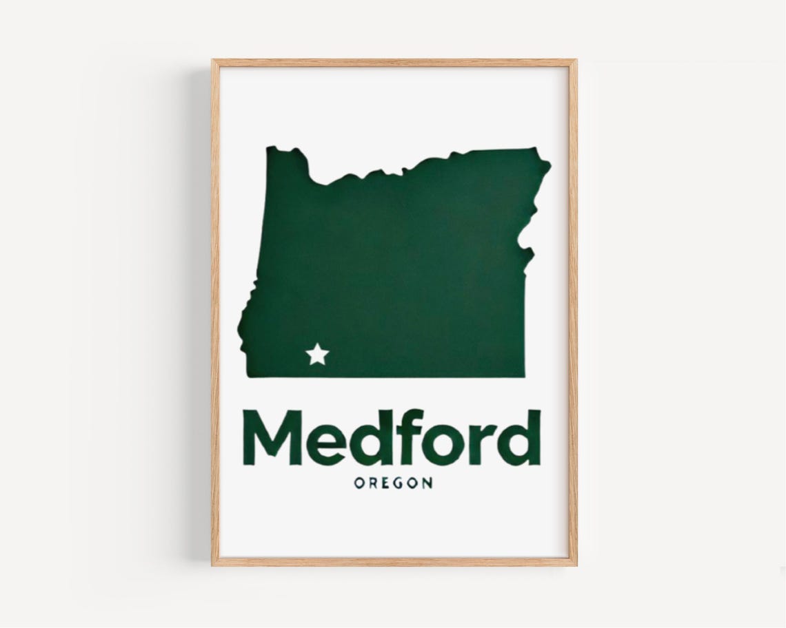 Medford Oregon Green State Silhouette College Town Map Poster