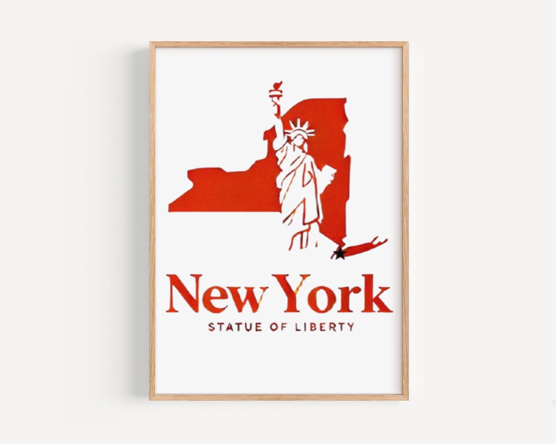 New York Statue Of Liberty Red State Silhouette Icon Map Poster