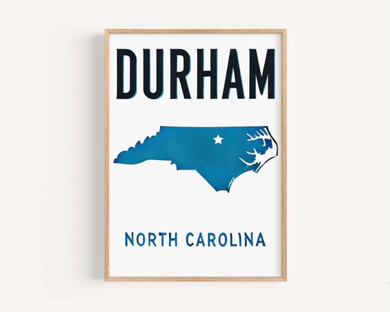 Durham North Carolina Blue State Silhouette Modern Travel Poster