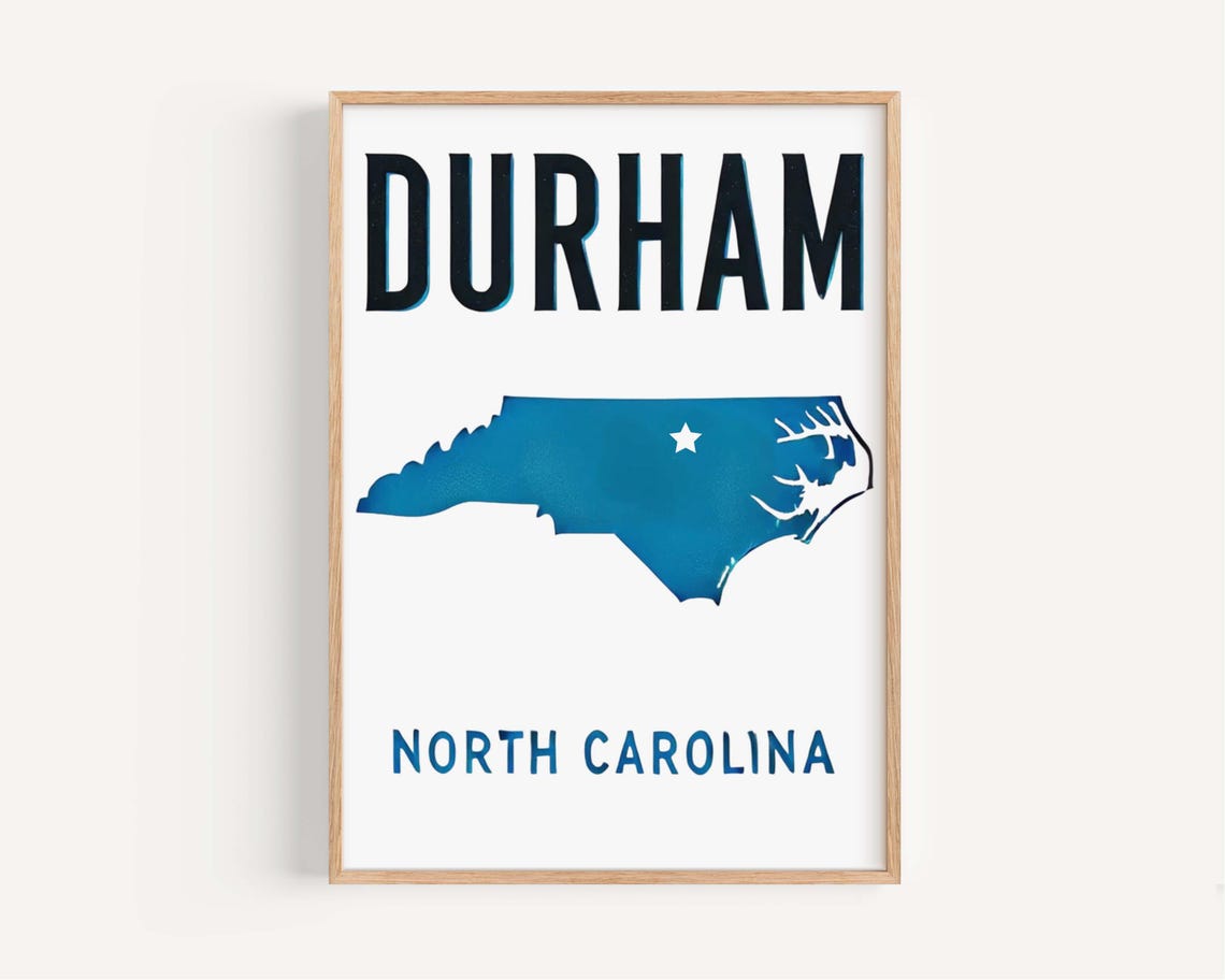Durham North Carolina Blue State Silhouette Modern Travel Poster
