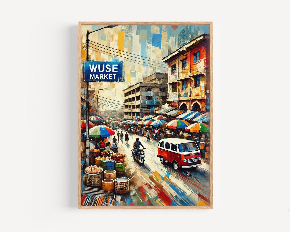 Wuse Market Abuja Nigeria Colorful Market Street Illustration Poster