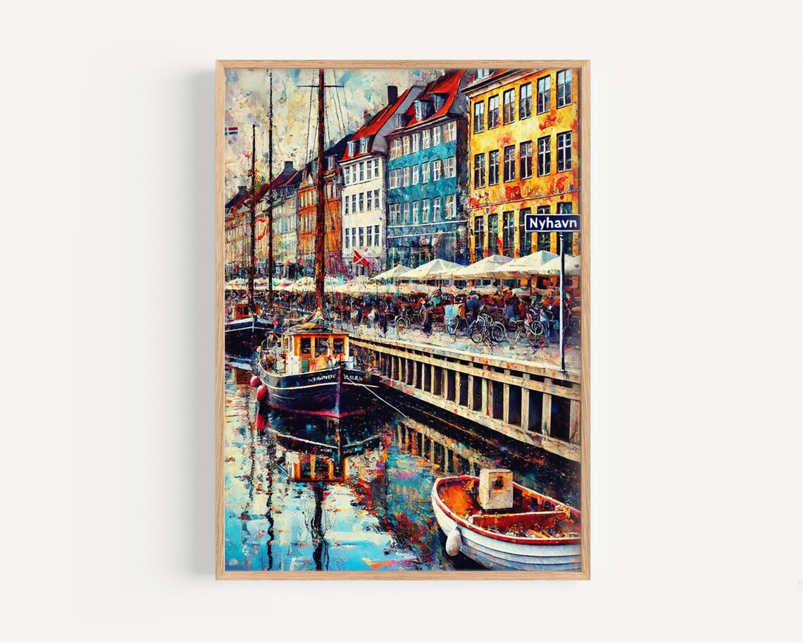 Nyhavn Copenhagen Denmark Colorful Harbor Boats Waterfront Art Poster