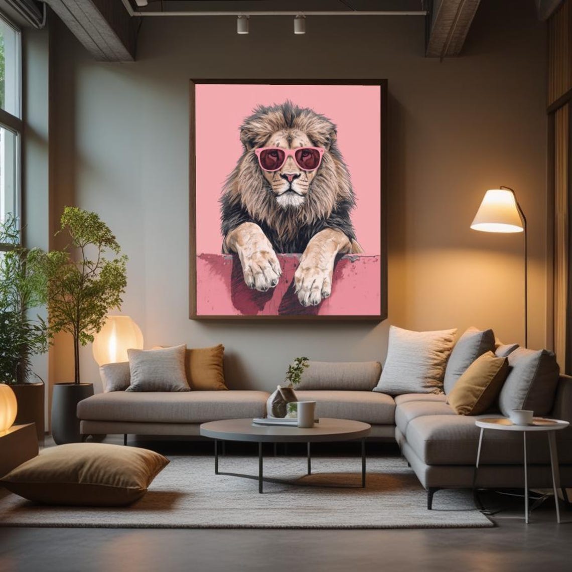 Lion With Pink Sunglasses Wall Art Poster