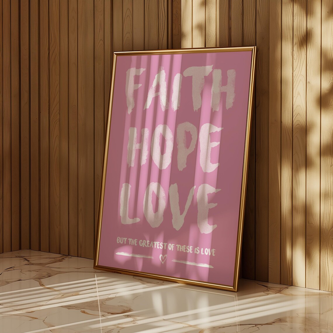 Faith Hope Love White Brush Lettering Pink Scripture Quote Poster - Image 3