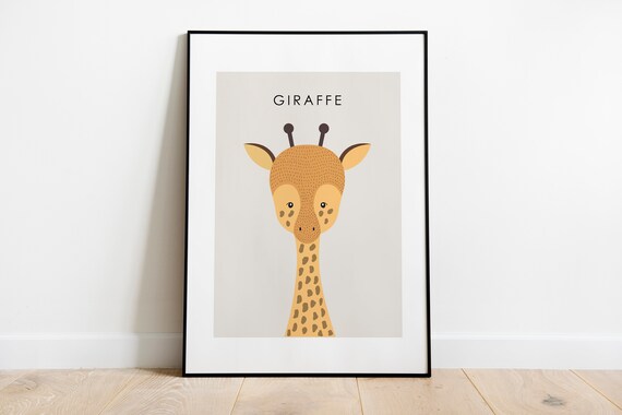 Friendly Giraffe Face Nursery Decor Cartoon Safari Animal Poster