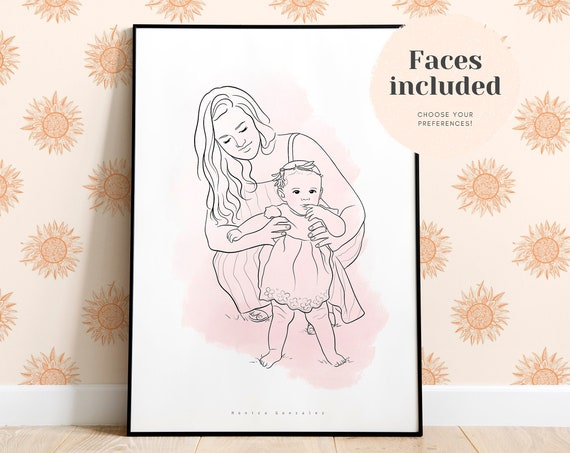 Custom Line Drawing Line Art Portrait Custom Couple Portrait Family Illustration Drawing From Photo Personalized Gift Art Commision