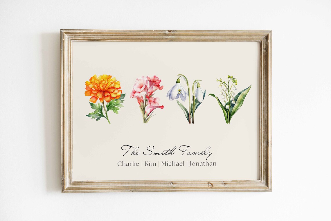 Birth Flower Family Garden Print, Personalized Christmas Gift - Image 2