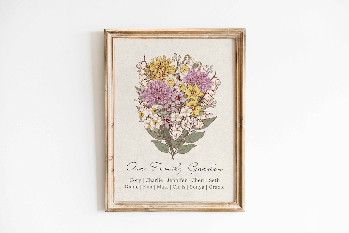 Custom Christmas Birth Flower Family Bouquet Print - Image 2