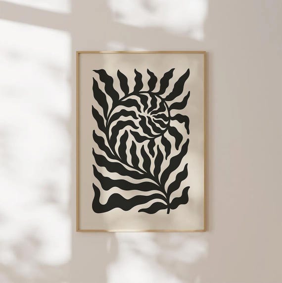 Black Abstract Leaf Print Modern Botanical Wall Art Matisse Style Plant Poster Minimal Boho Nature Decor Monochrome