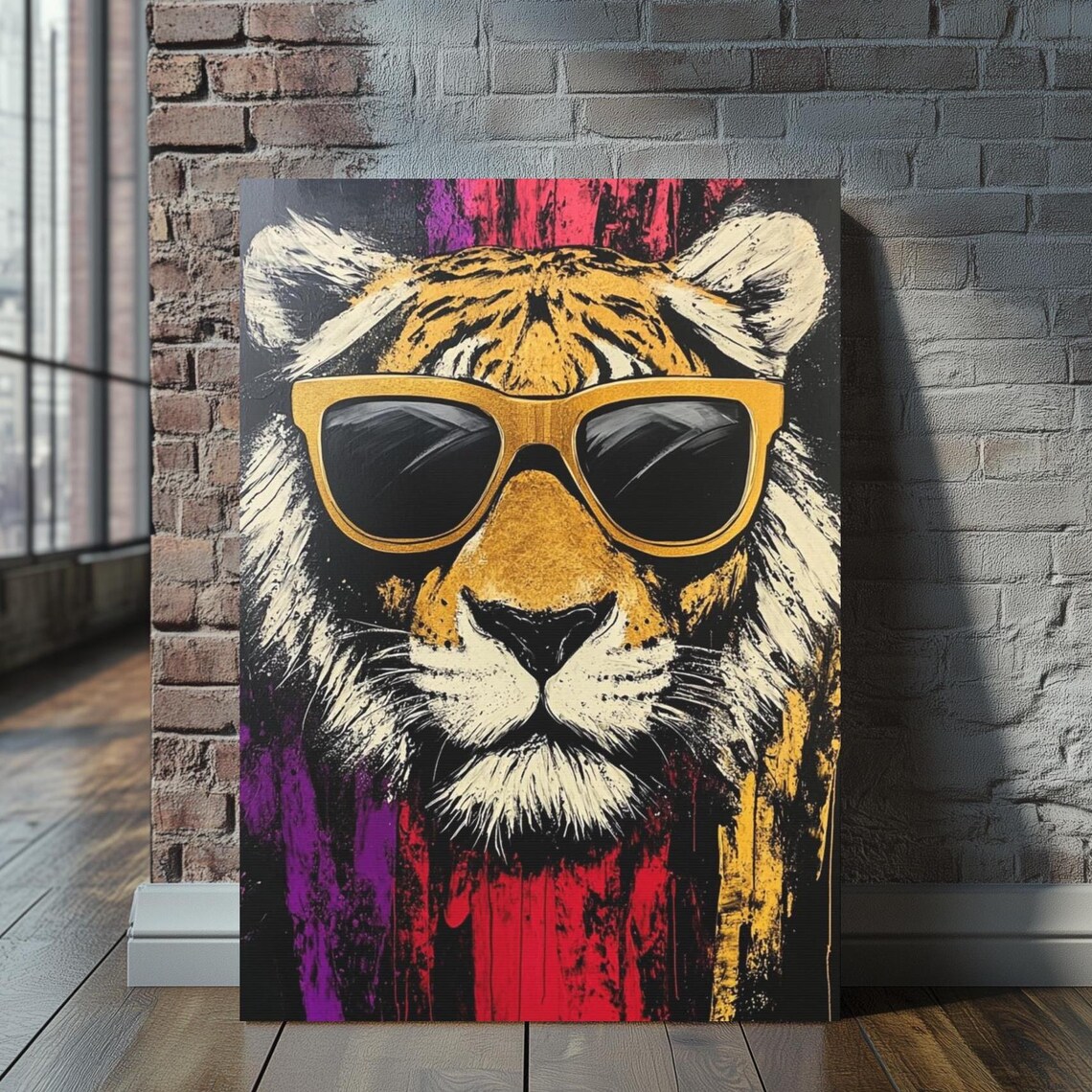 Cool Tiger Wearing Gold Sunglasses Bold Colorful Fun Art Poster