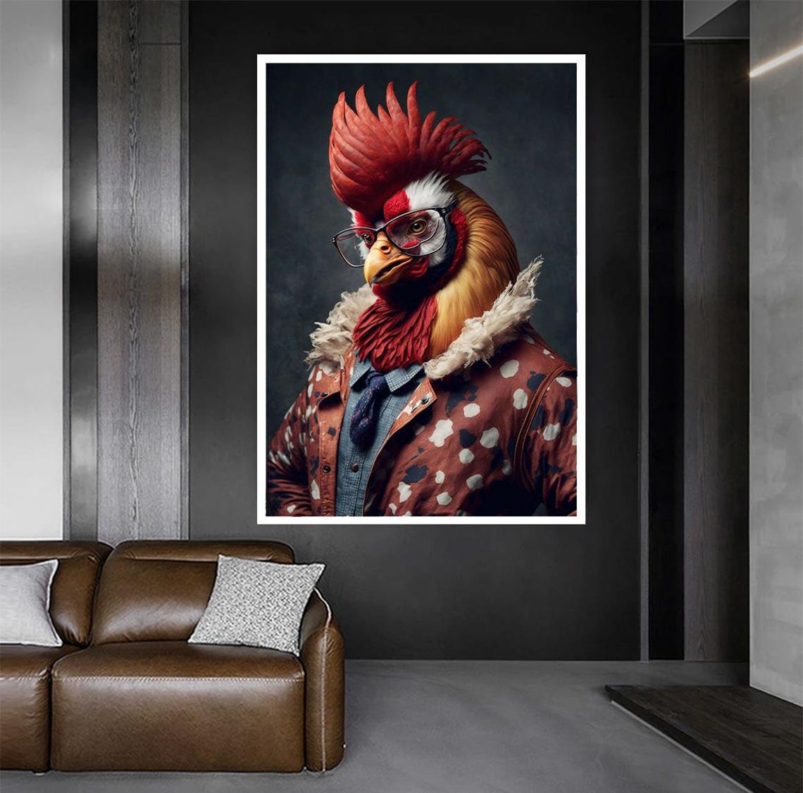 Dapper Rooster Wearing Glasses Suit Jacket Quirky Portrait Poster - Image 3