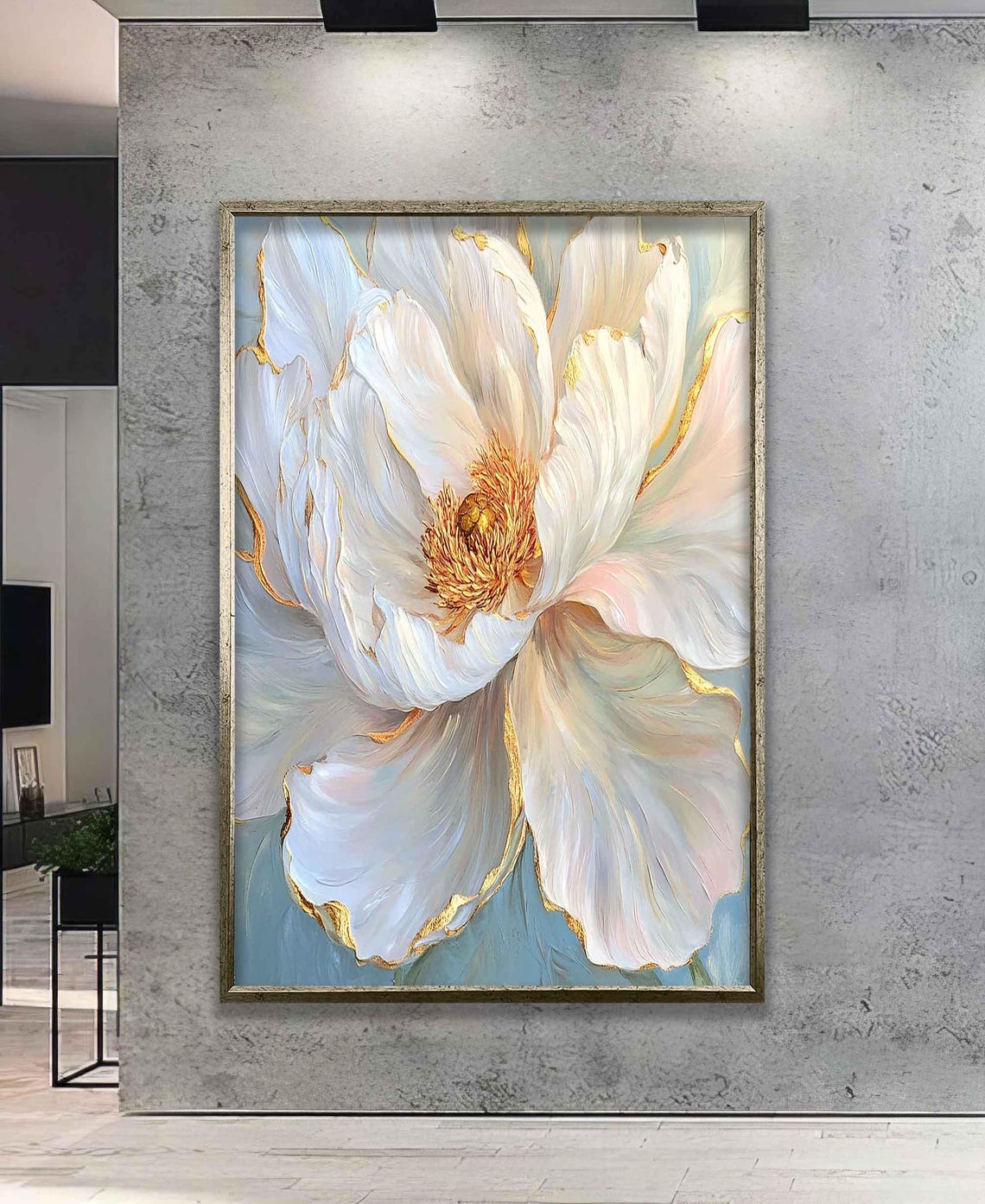 White Peony Blossom with Gold Edges Elegant Floral Art Poster - Image 5