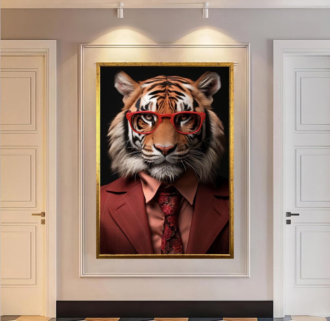 Cool Tiger in Red Glasses and Suit Fun Boss Animal Portrait Poster - Image 5