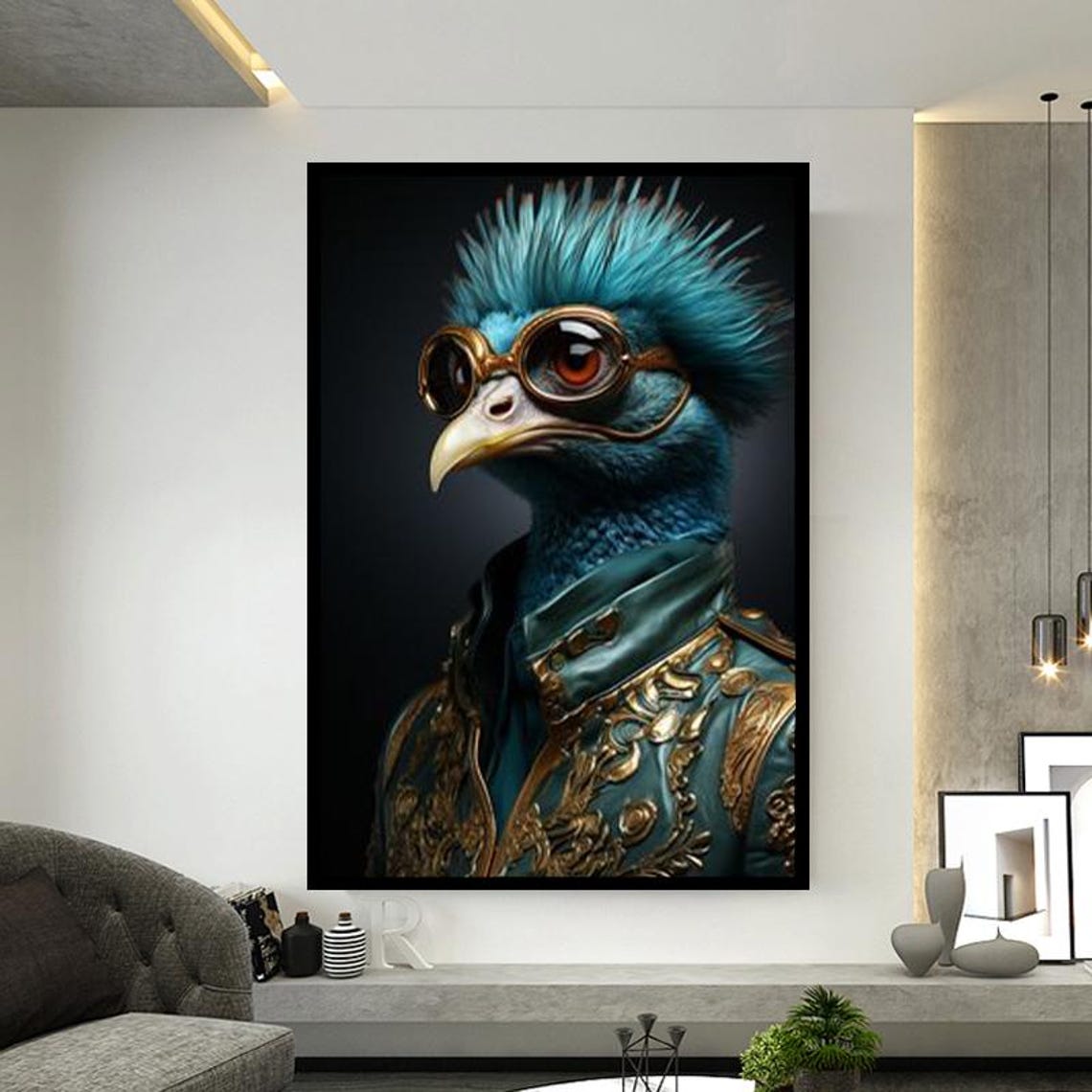 Steampunk Blue Bird with Aviator Goggles Military Portrait Poster - Image 4