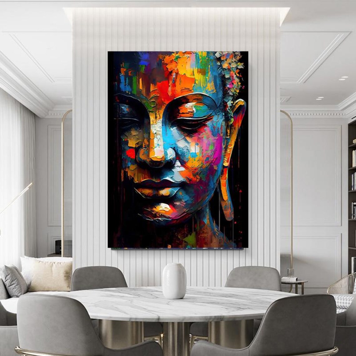 Colorful Abstract Buddha Face Modern Oil Painting Zen Decor Poster - Image 4
