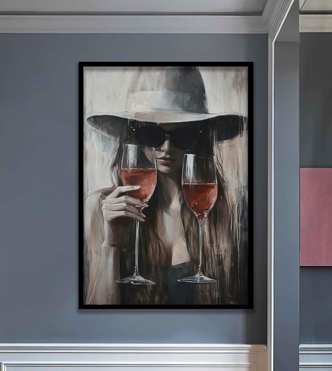 Stylish Woman In Hat And Sunglasses Holding Wine Glasses Poster - Image 4