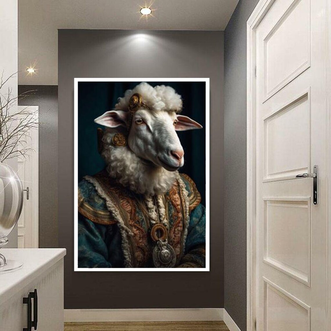 Sheep Dressed as a General in Ornate Uniform Portrait Poster - Image 3