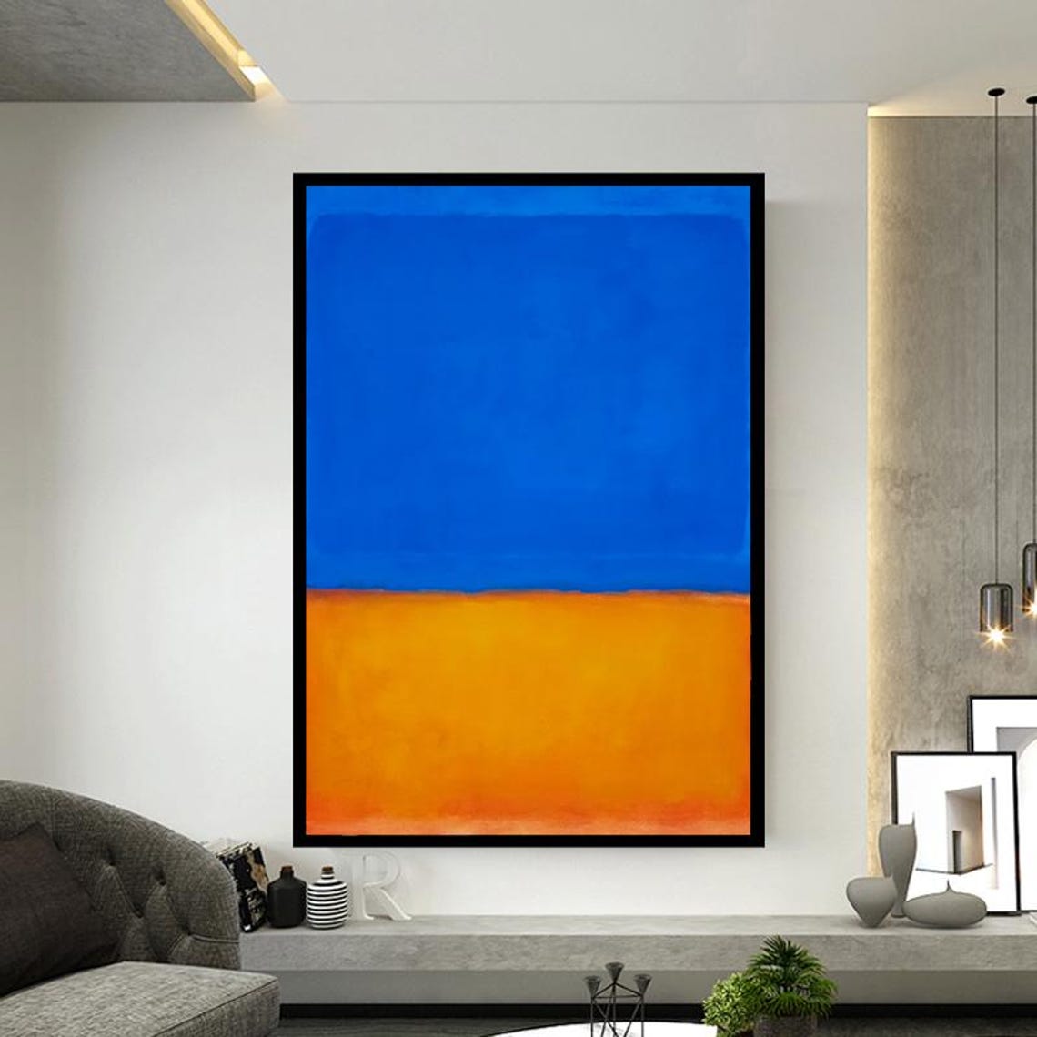 Blue and Golden Yellow Abstract Color Field Modern Art Poster - Image 2