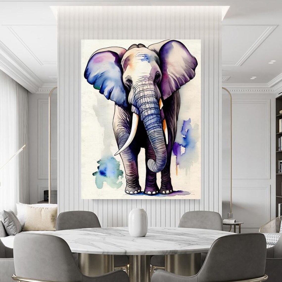 Gentle Watercolor Elephant in Blue Purple Washes Wildlife Poster - Image 2