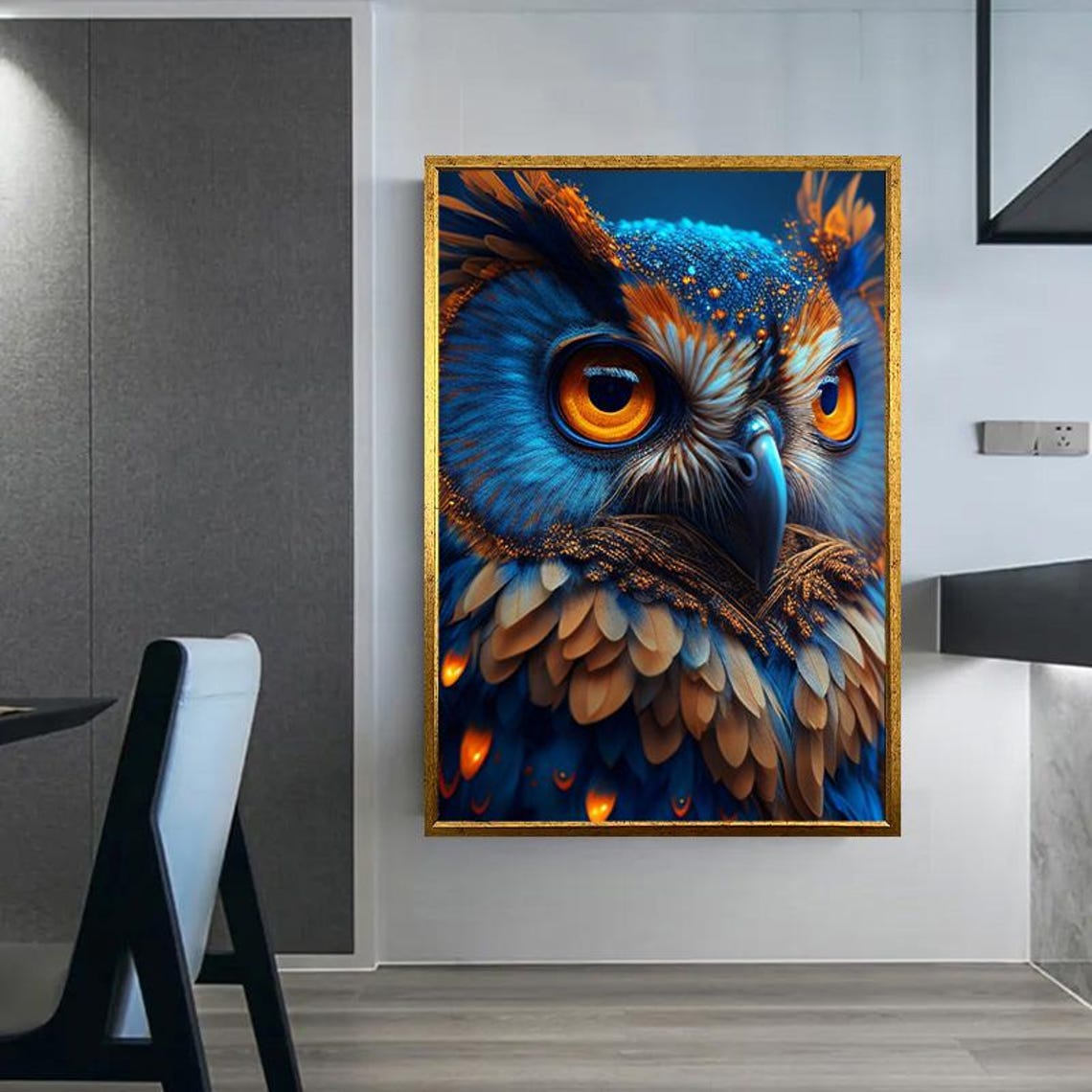 Striking Blue Owl Close-Up Portrait With Glowing Amber Eyes Poster - Image 3