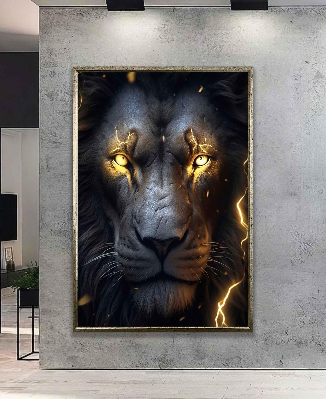 Black Lion with Golden Lightning Eyes Powerful Animal Poster - Image 5