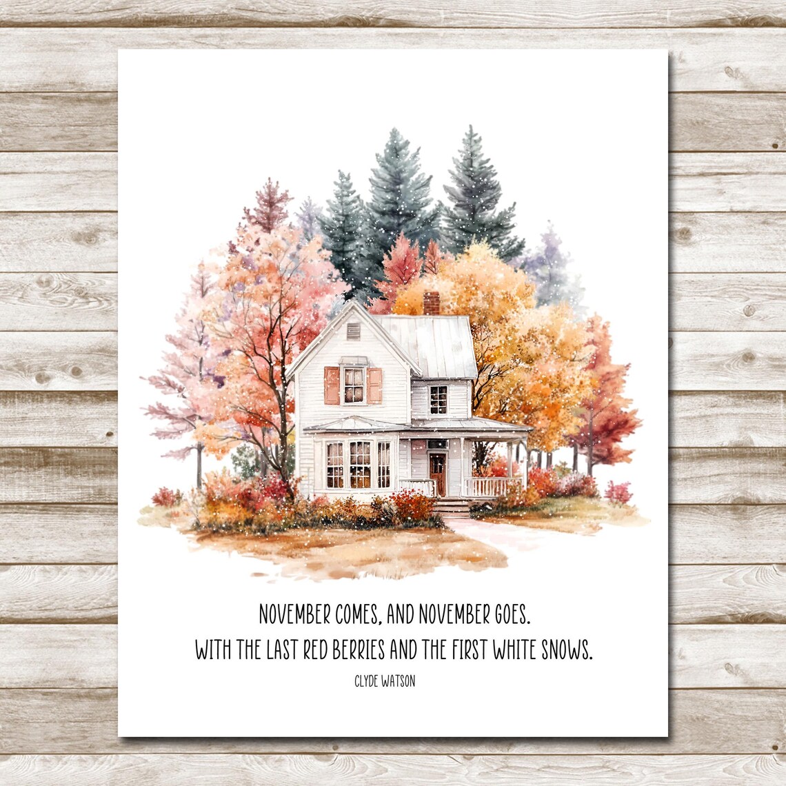 November Quote Farmhouse Watercolor Last Red Berries First White Snows Poster - Image 4