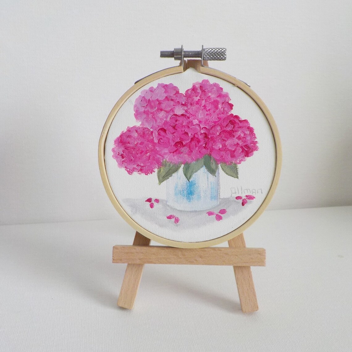 Bright Pink Hydrangea Watercolor Miniature Art Print - Image 5
