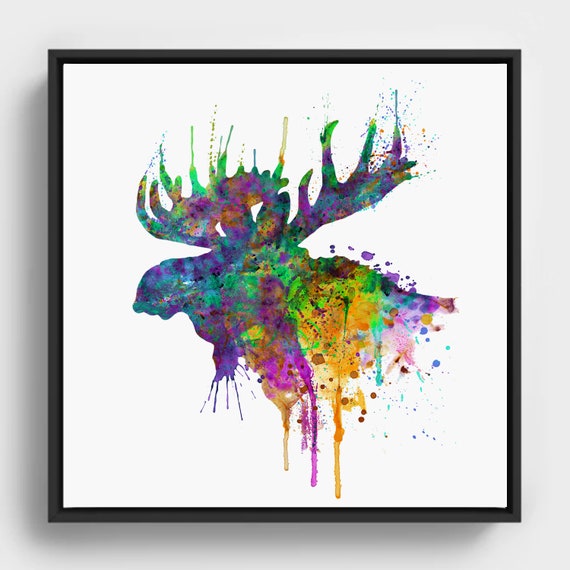 Colorful Moose Watercolor Art Print Rustic Cabin Decor Instant