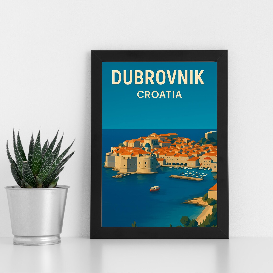 Dubrovnik Croatia Old Town Harbor Blue Sea Travel Art Poster