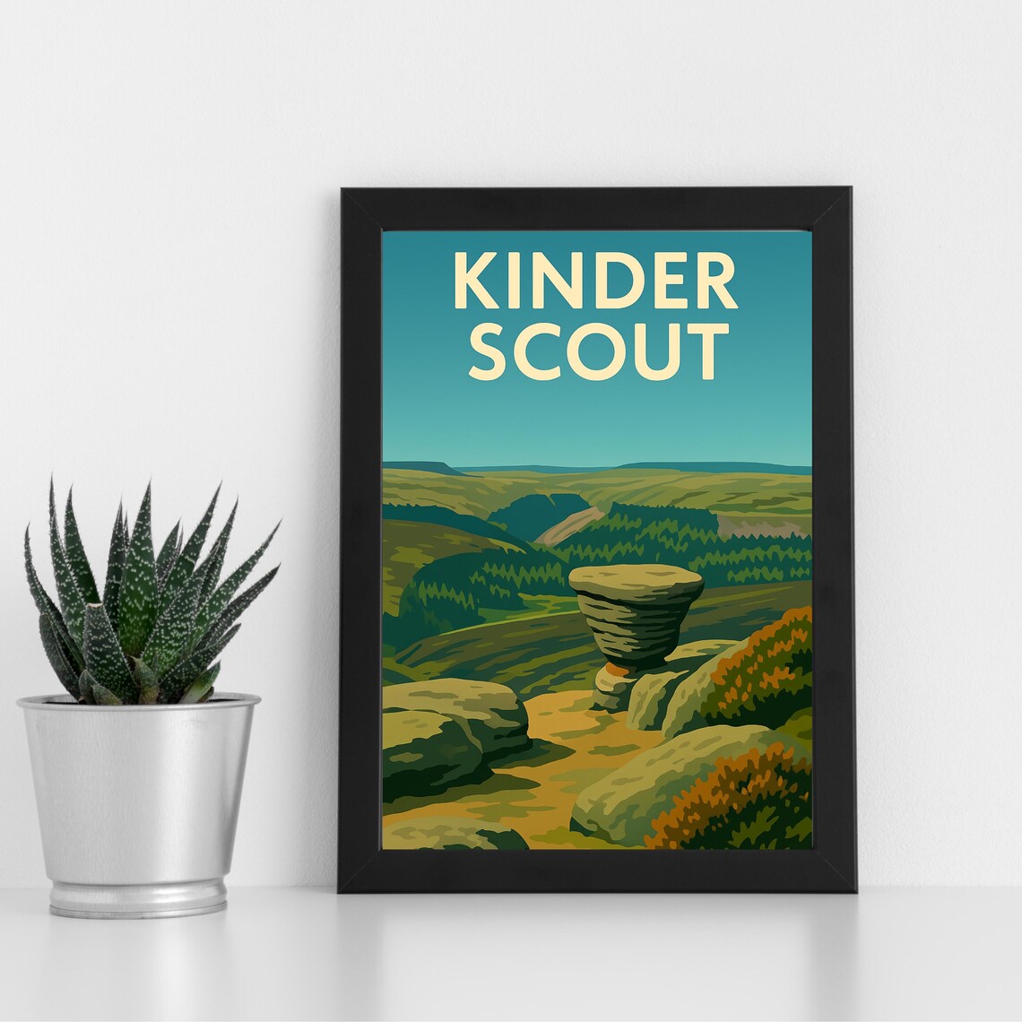 Kinder Scout Rock Formation Moorland Peak District Travel Poster