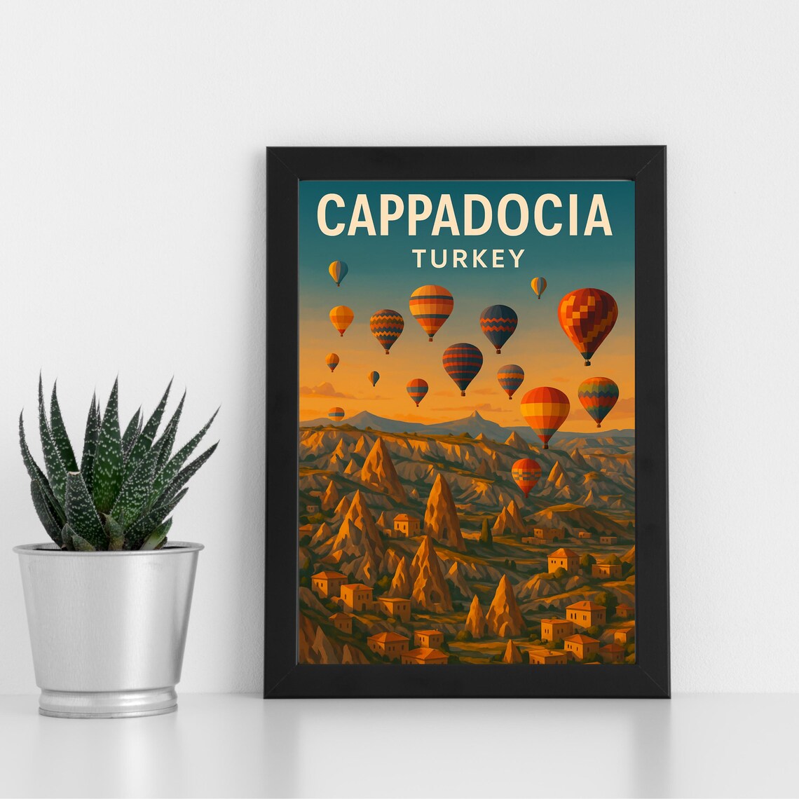 Cappadocia Turkey Hot Air Balloons Fairy Chimneys Travel Poster