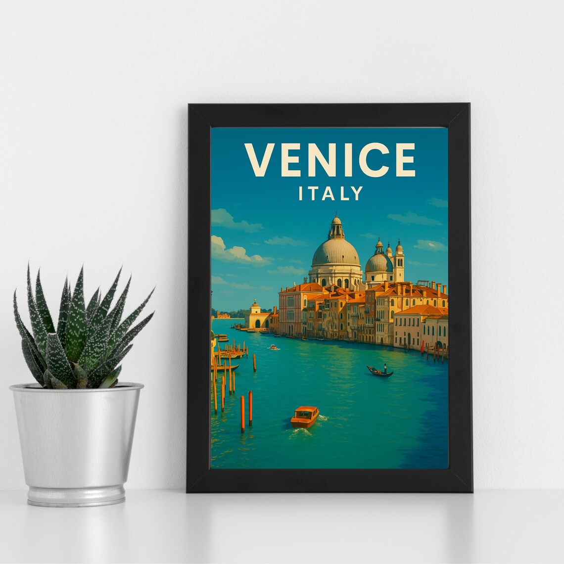 Venice Italy Grand Canal Gondola Waterfront Vintage Travel Poster