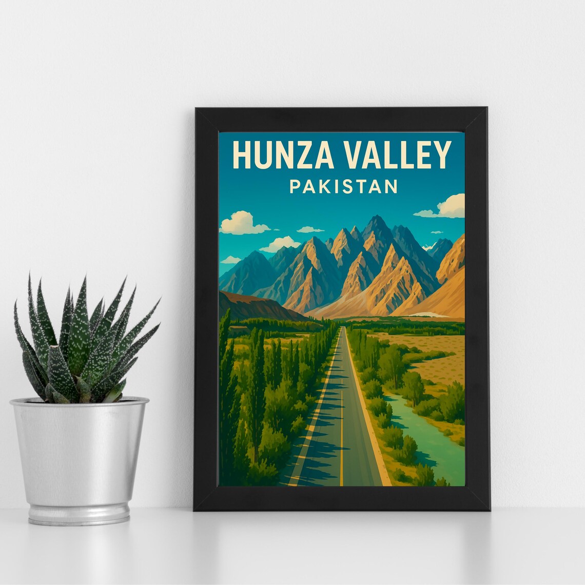 Hunza Valley Pakistan Retro Travel Style Mountain Road Poster