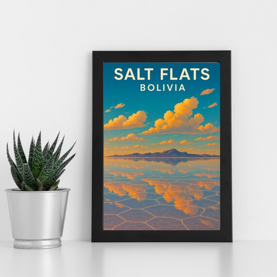 Salt Flats Print Artwork L Bolivia South America Custom Poster Postcard Framed Greeting Card Portrait
