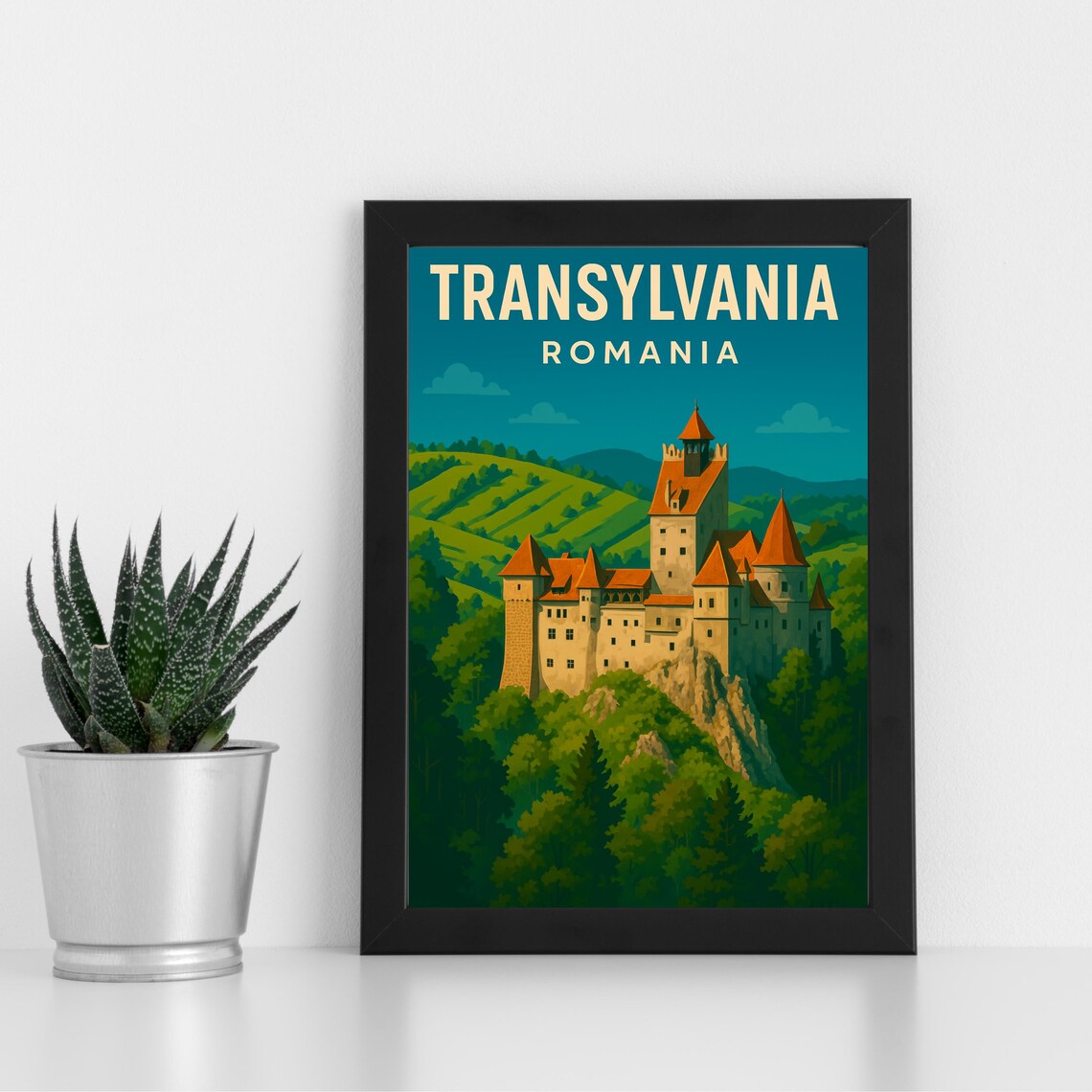 Transylvania Romania Bran Castle Vintage Retro Travel Poster