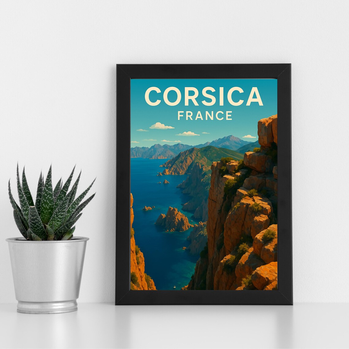 Corsica France Red Cliffs Mediterranean Vintage Travel Poster