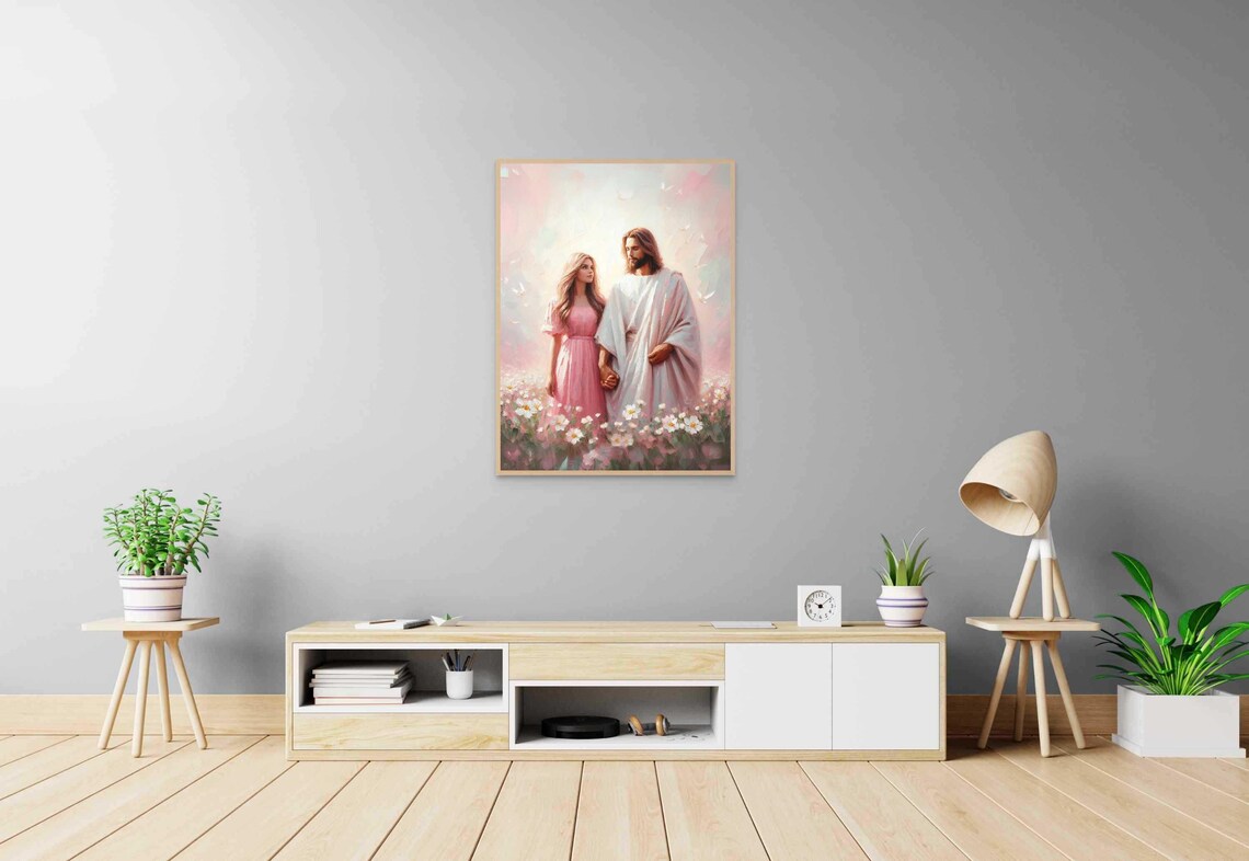 Jesus Walking Hand in Hand With Woman Among Daisies Art Poster - Image 6