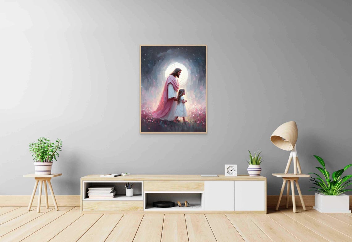A Calm Evening Modern Christian Art Jesus With Girl Jesus Prints Lds Painting Bible Art Jesus And Kids Christian Painting Jesus Art - Image 5