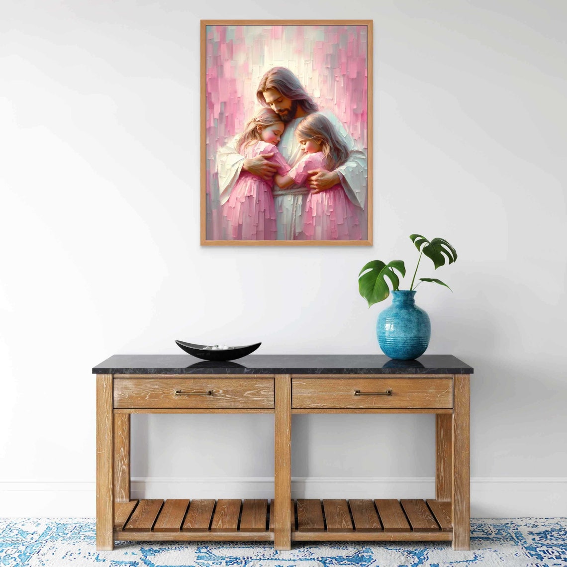 Love For Jesus Christian Painting Jesus Hugging Girls Picture Of Christ Lds Art Bible Wall Art Jesus With Children Jesus And Girl Art - Image 7
