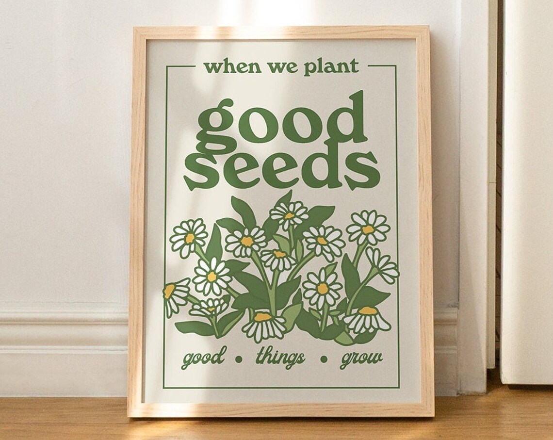 Botanical Happy Quote Print, Retro Wildflowers