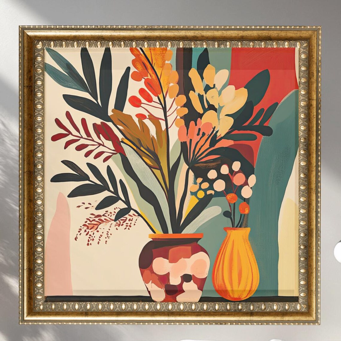 Colorful Abstract Floral Bouquet Vases Mid Century Modern Wall Art