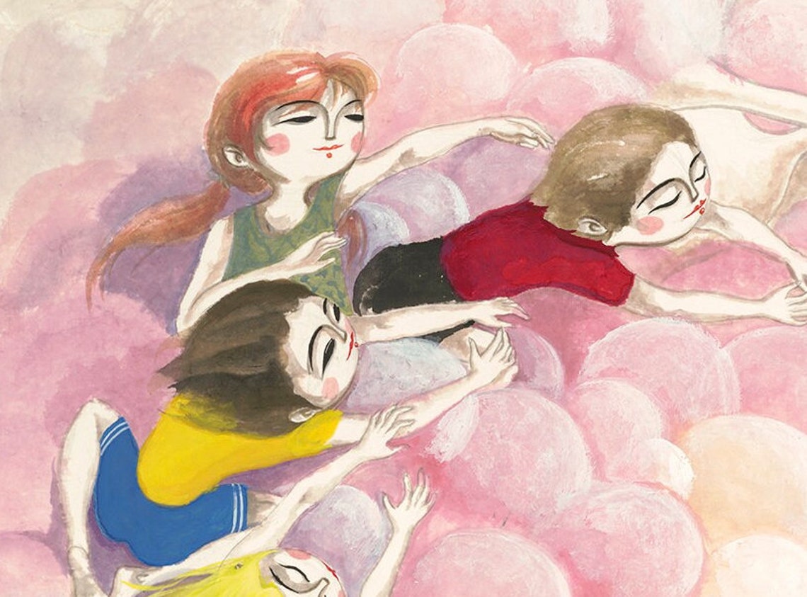 Kids Flying With Swans Pastel Clouds Dream Art Dreamy Poster - Image 3