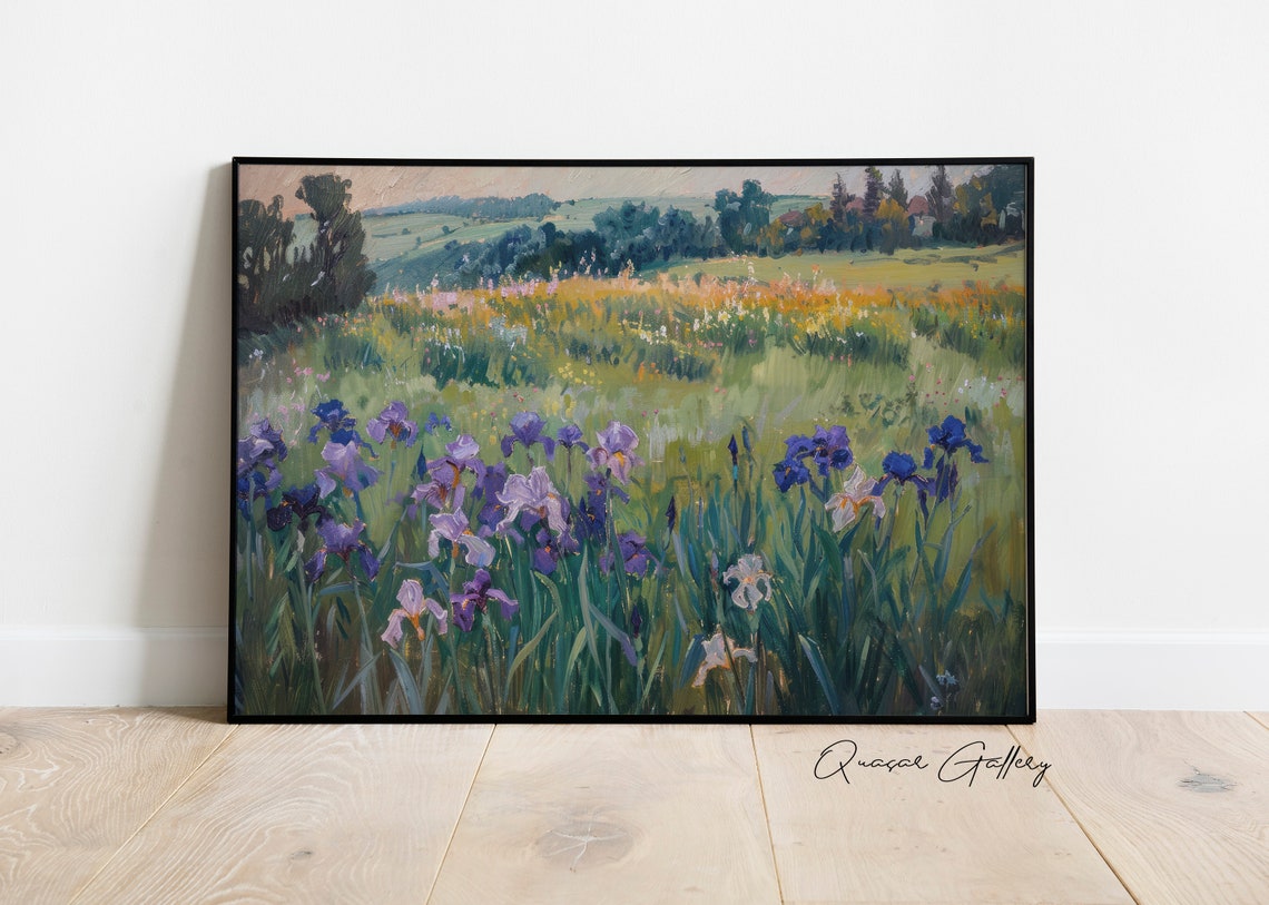 Iris Field Oil Painting Landscape Art Print - Image 2