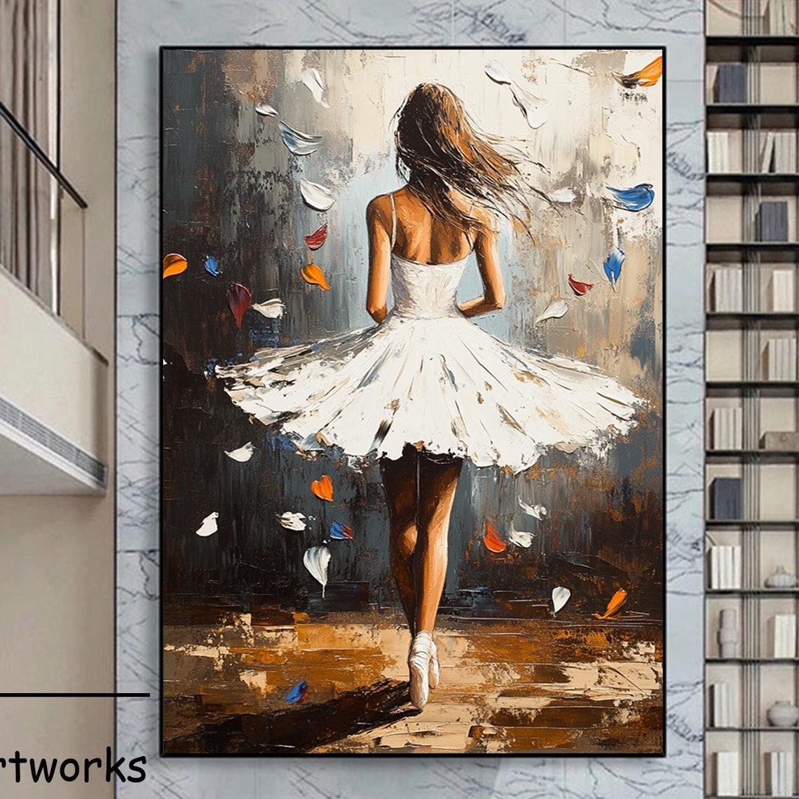 Ballerina In White Tutu Back View Pointe Painting Art Wall Poster
