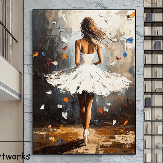 Ballerina In White Tutu Back View Pointe Painting Art Wall Poster